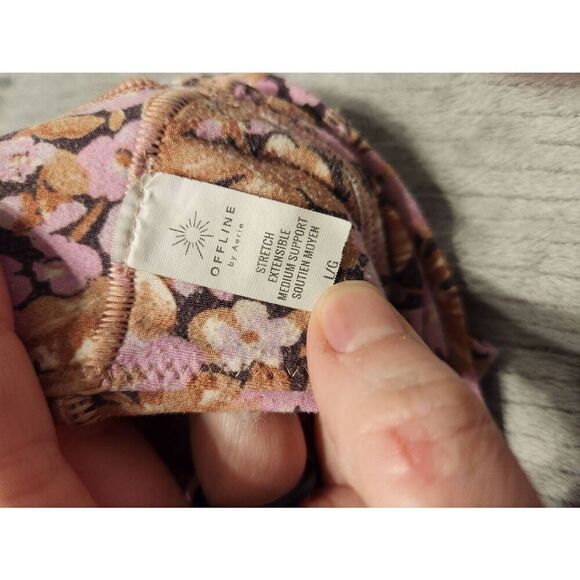 Offline by Aerie size L Medium Support Stretch Racerback Sports Bra Pink Floral - Picture 3 of 3